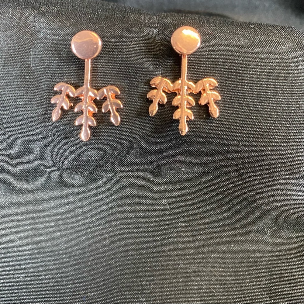 Rose Gold Leaf Jacket Earrings
